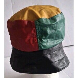 Retro 90’s Colorblock Leather Bucket Hat One Size USA Made Hip Hop Streetwear